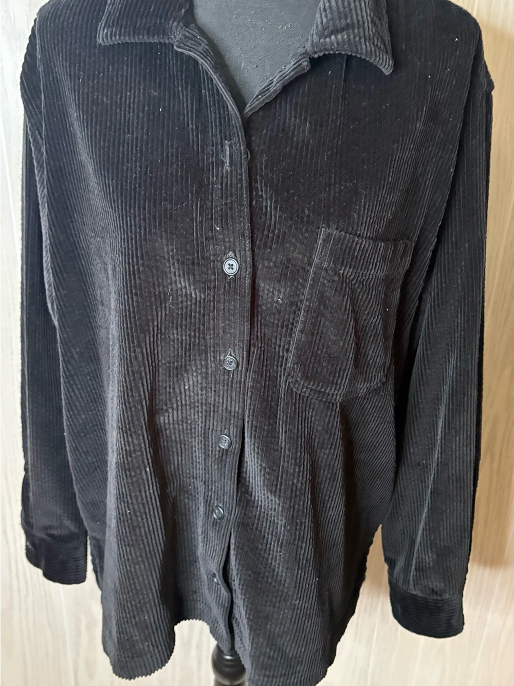 LL Bean Black Corduroy Shirt Jacket  Petite Large Button Up Top Cotton Shacket